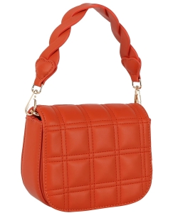 Fashion Quilted Flap Satchel Bag LE-0324 BURNT ORANGE